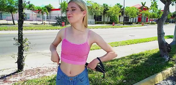  Cute blonde teen gets in the bus for some fun and extra money - teen porn